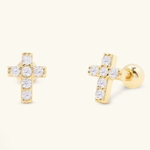 Dainty Diamond Cross Stud Earring Faith Gift Tragus Stud screw back 3rd piercing - Picture 2 of 7